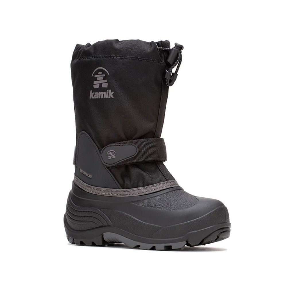 Size 7 Youth Kamik Black and Gray Kids Snow Boots
